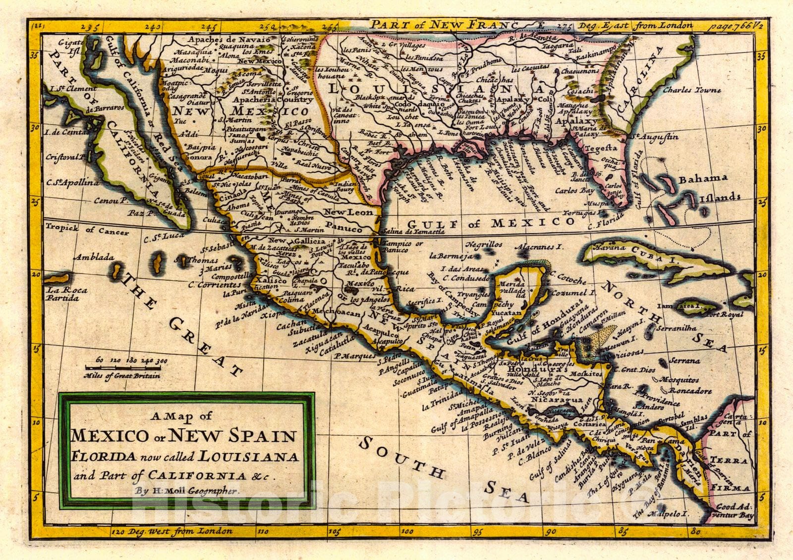 Historic Map : 1720 A Map of Mexico or New Spain, Florida Now Called Louisiana and Part of California. : Vintage Wall Art