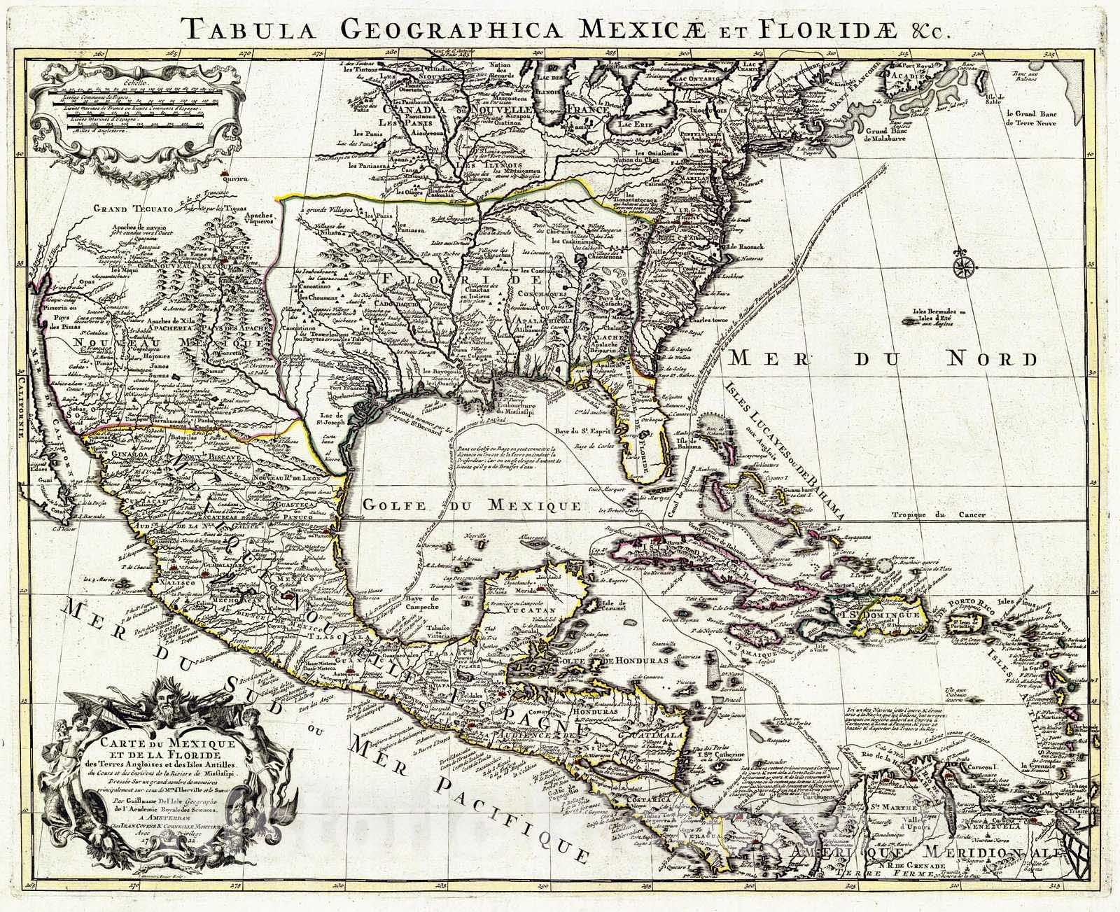 Historic Map : 1:9,500,000 Carte de Mexique et de la Floride : Vintage Wall Art