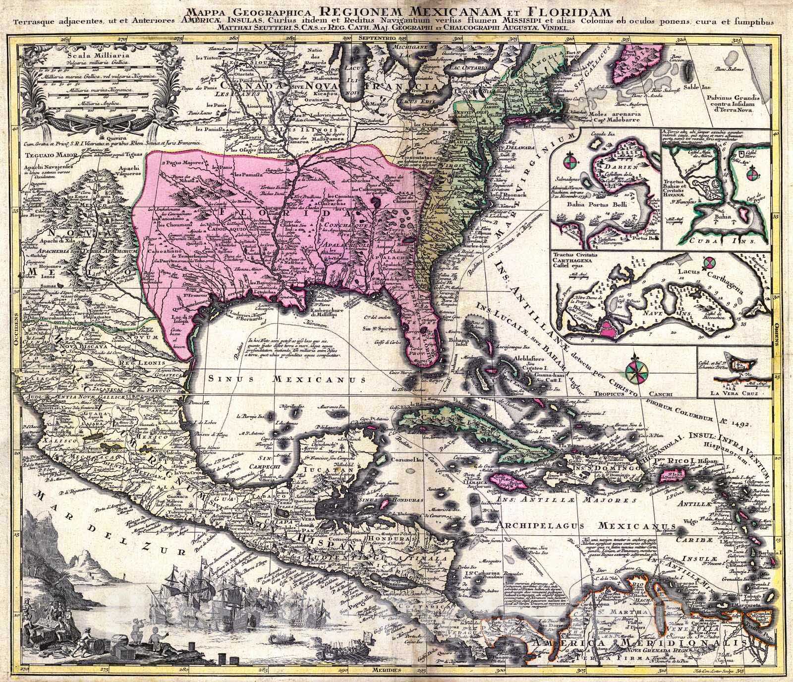 Historic Map : 1741 Mappa geographica regionem Mexicanam et Floridam : Vintage Wall Art