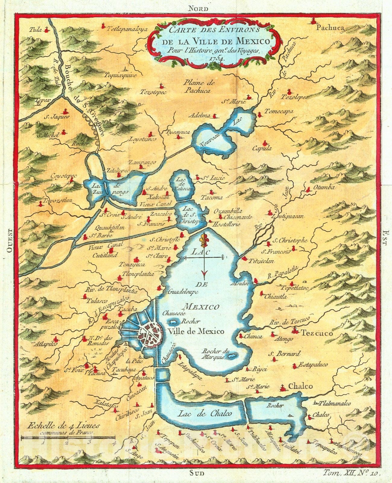 Historic Map : 1754 Carte des Environs de la Ville de Mexico; pour l'histoire gene. des Voyages, 1754 : Vintage Wall Art
