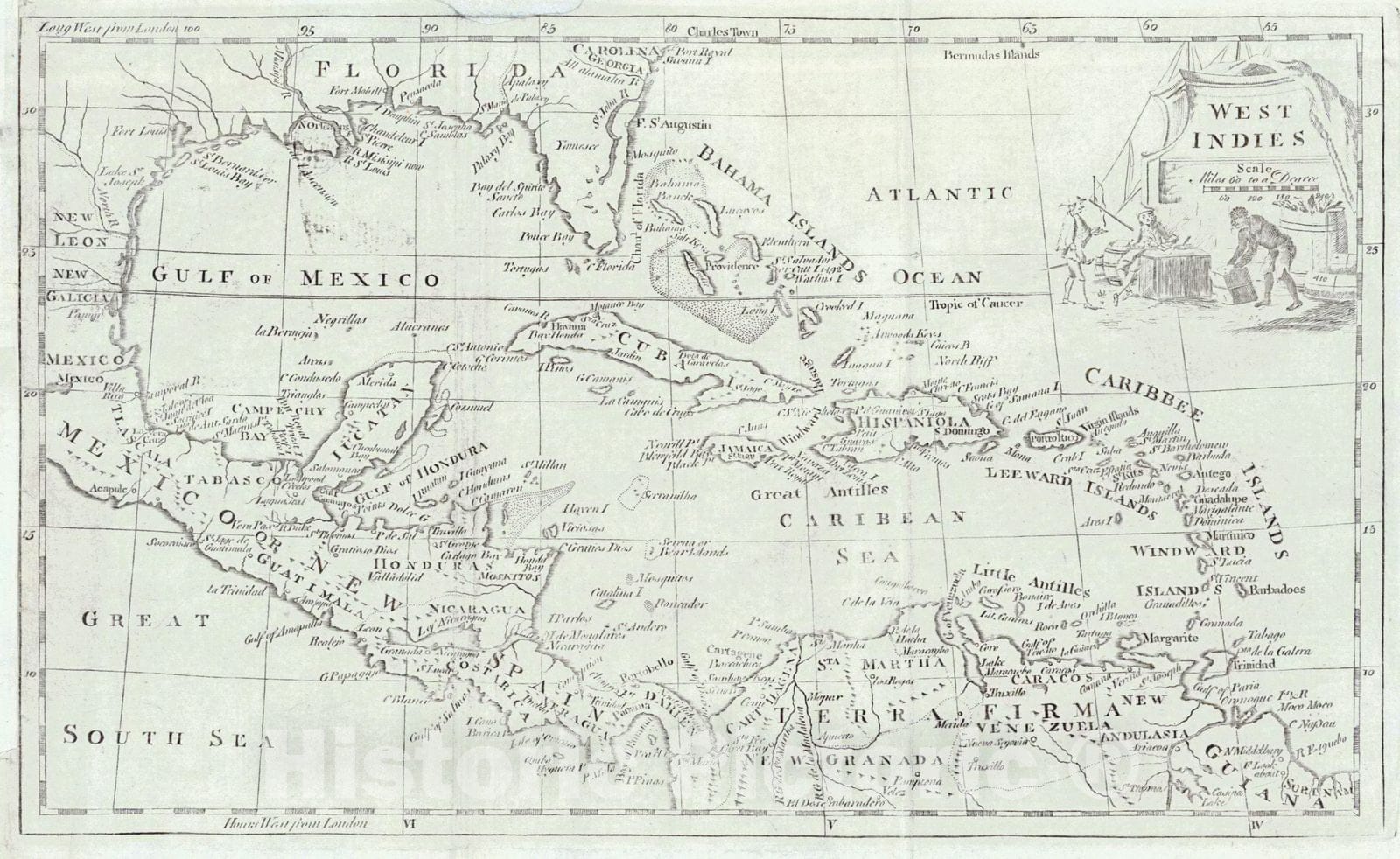 Historic Map : 1762 West Indies : Vintage Wall Art