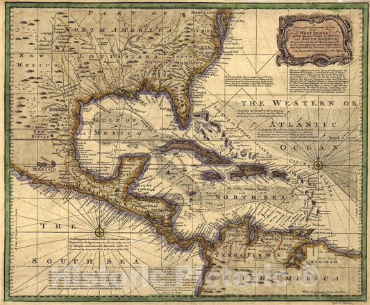 Historic Map : 1767 A New and Accurate Chart of the West Indies with the Adjacent Coasts of North and South America : Vintage Wall Art