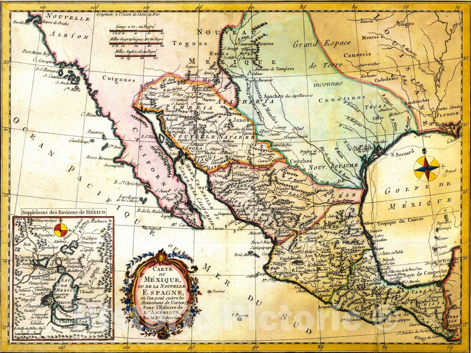 Historic Map : 1780 Carte du M&eacute;xique ou de la Nouvelle Espagne : Vintage Wall Art