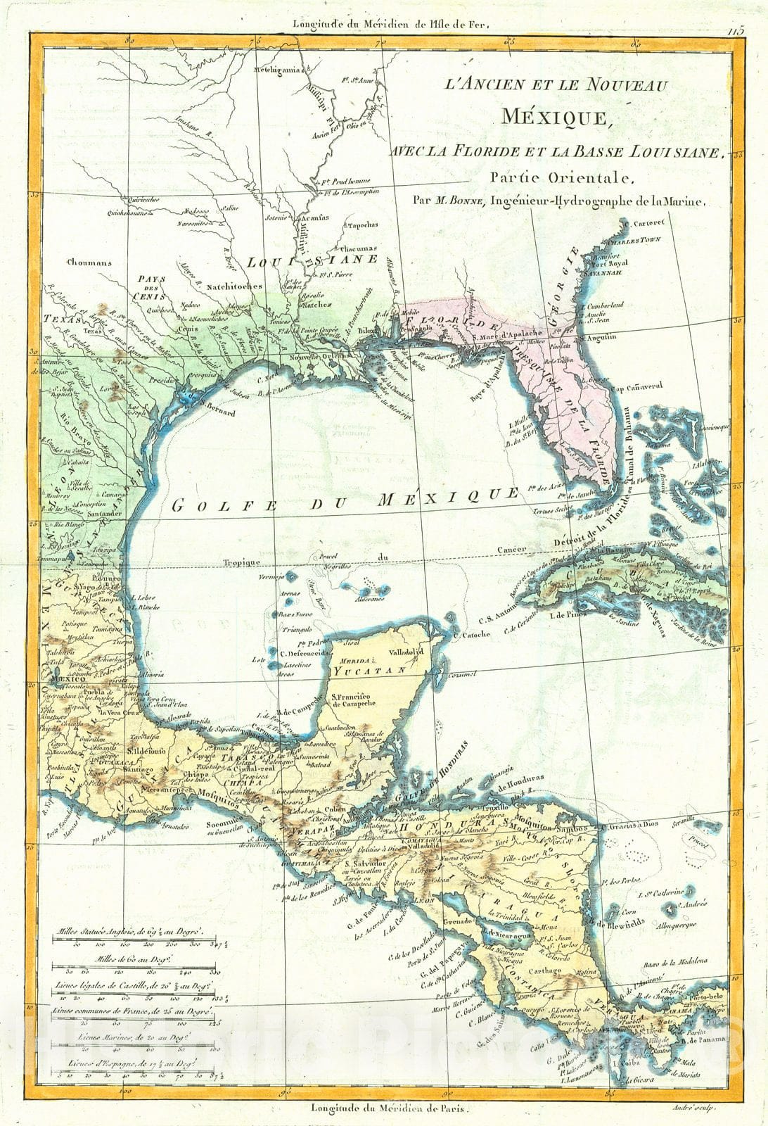 Historic Map : 1780 L'Ancien et le Nouveau M&eacute;xique, avec la Floride et la Basse Louisiane. Partie Orientale : Vintage Wall Art