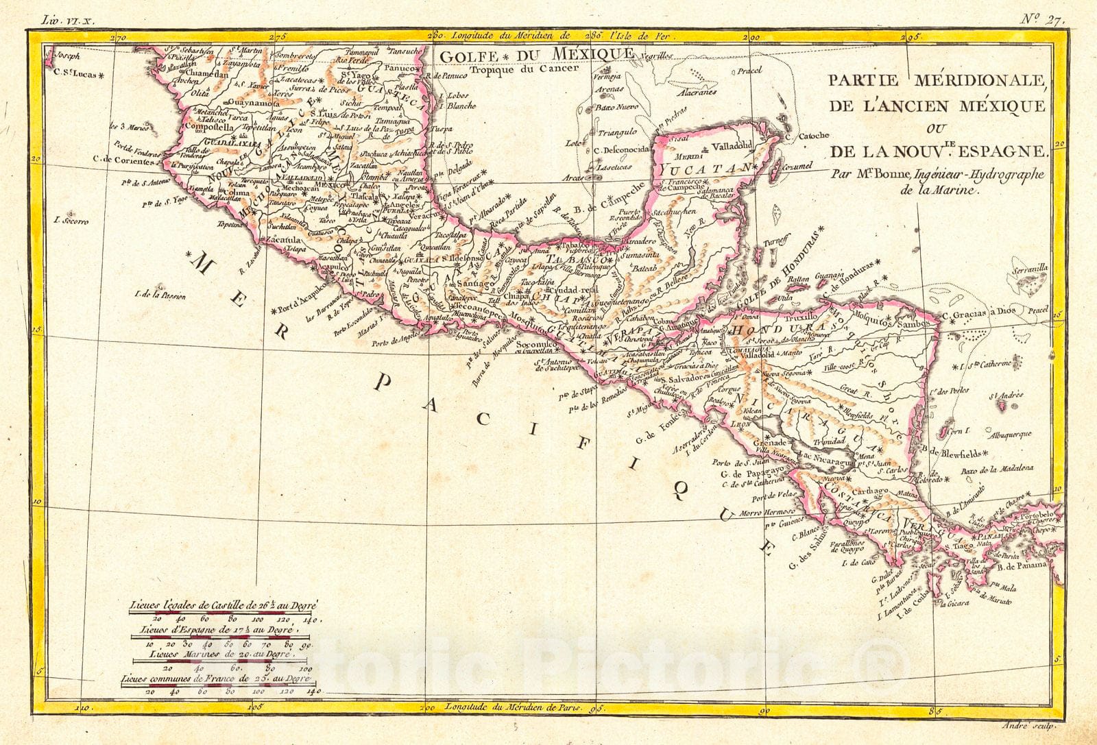 Historic Map : 1780 Partie Meridionale, De L'Ancien Mexique ou De La Nouvle Espagne : Vintage Wall Art
