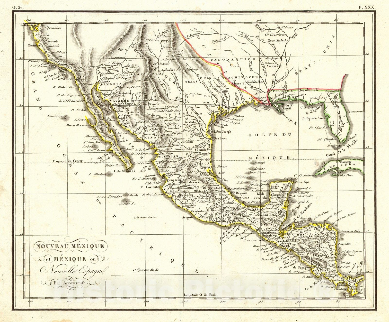 Historic Map : 1802 Nouveau M&eacute;xique et M&eacute;xique ou Nouvelle Espagne : Vintage Wall Art
