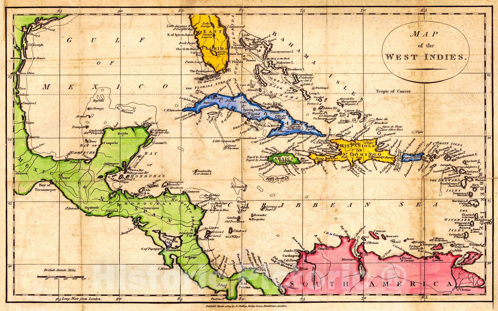 Historic Map :  Map of the West Indies : Vintage Wall Art