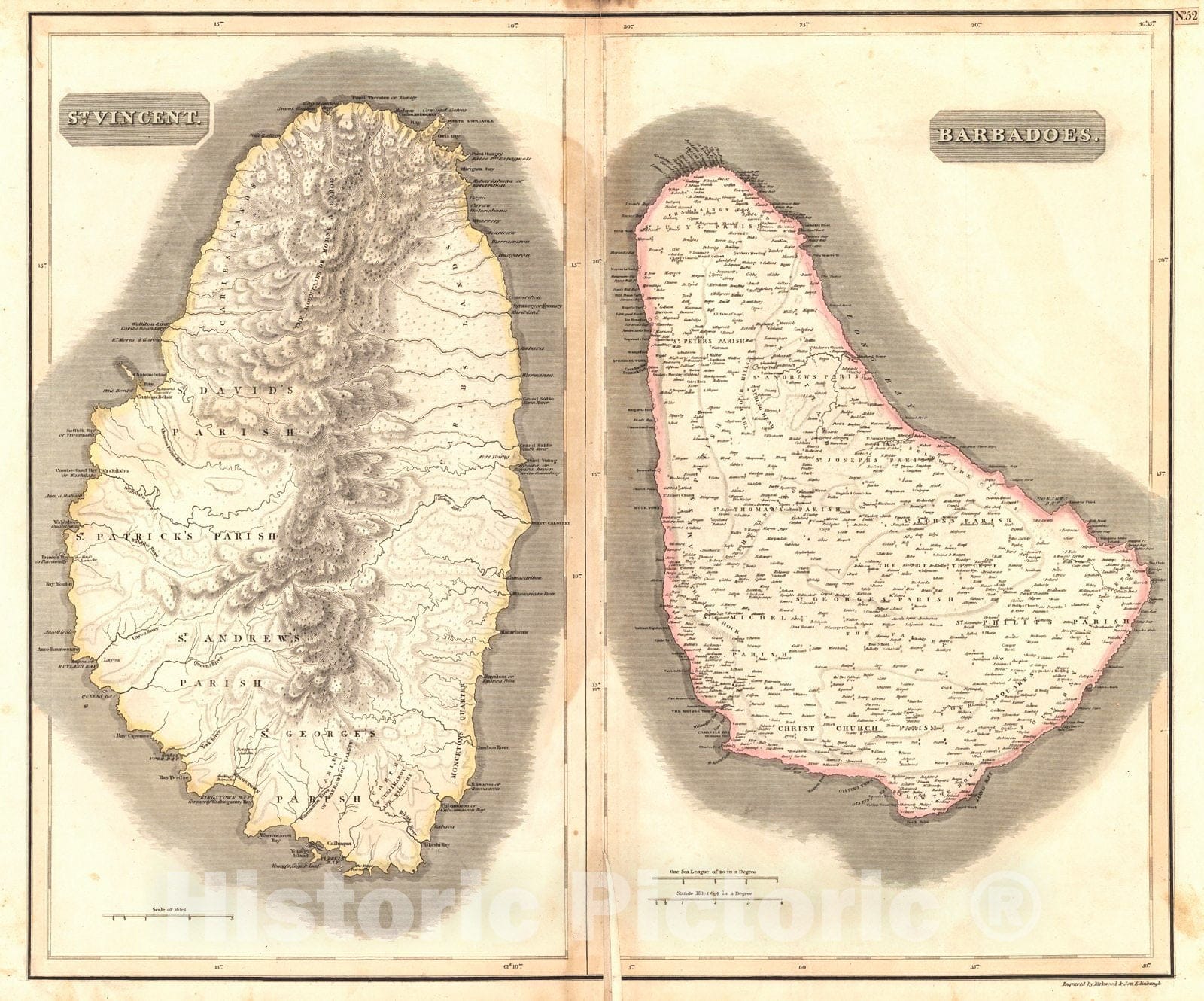 Historic Map : 1817 St. Vincent-Barbados : Vintage Wall Art
