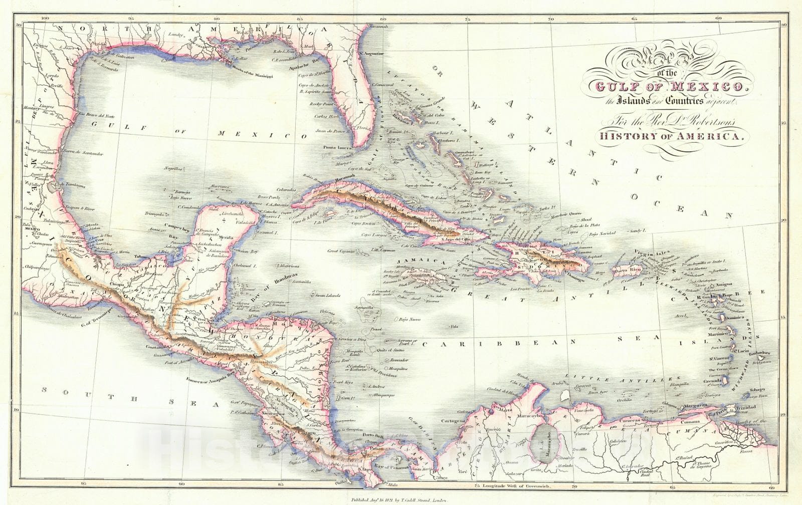 Historic Map : 1821 Map of the Gulf of Mexico, the Islands and Countries Adjacent : Vintage Wall Art