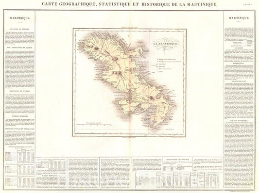 Historic Map : 1825 Carte Geographique, Statistique et Historique de la Martinique : Vintage Wall Art