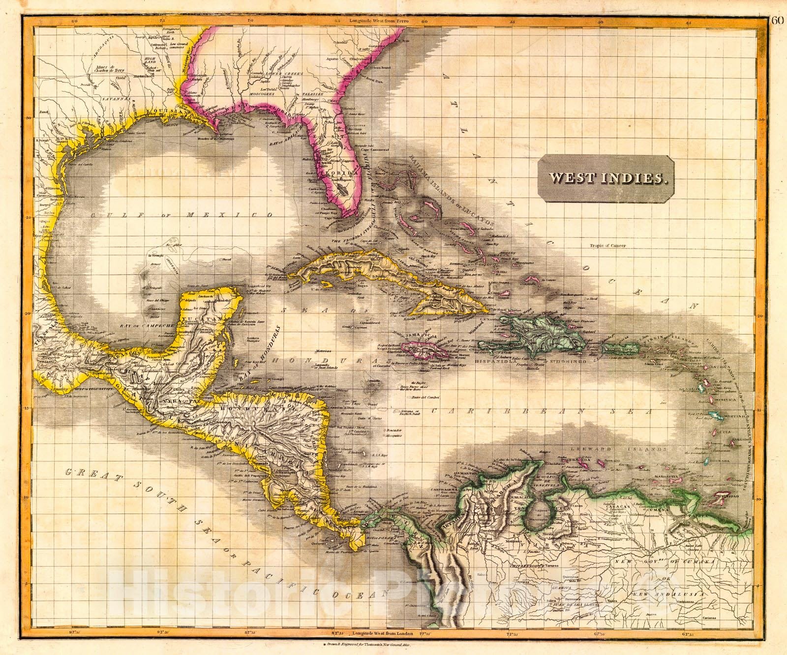 Historic Map : 1827 West Indies : Vintage Wall Art