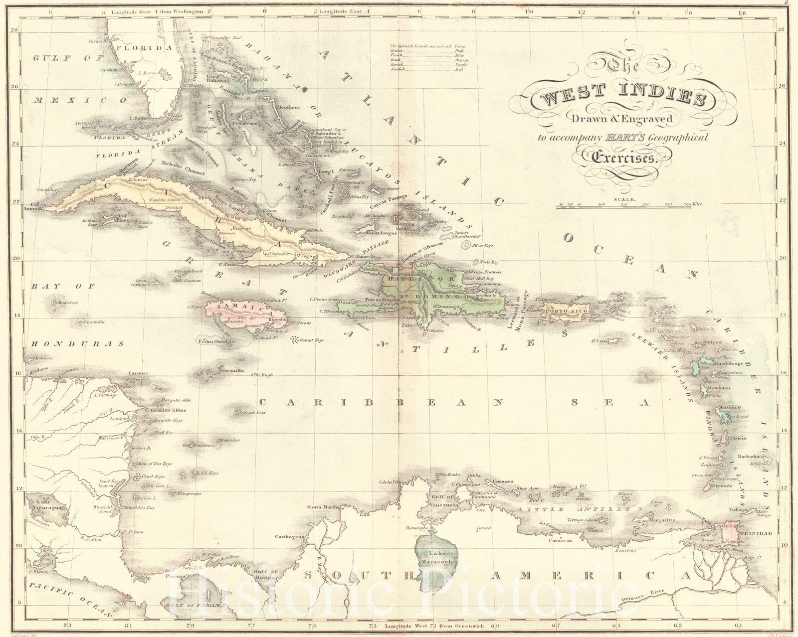 Historic Map : 1828 The West Indies : Vintage Wall Art