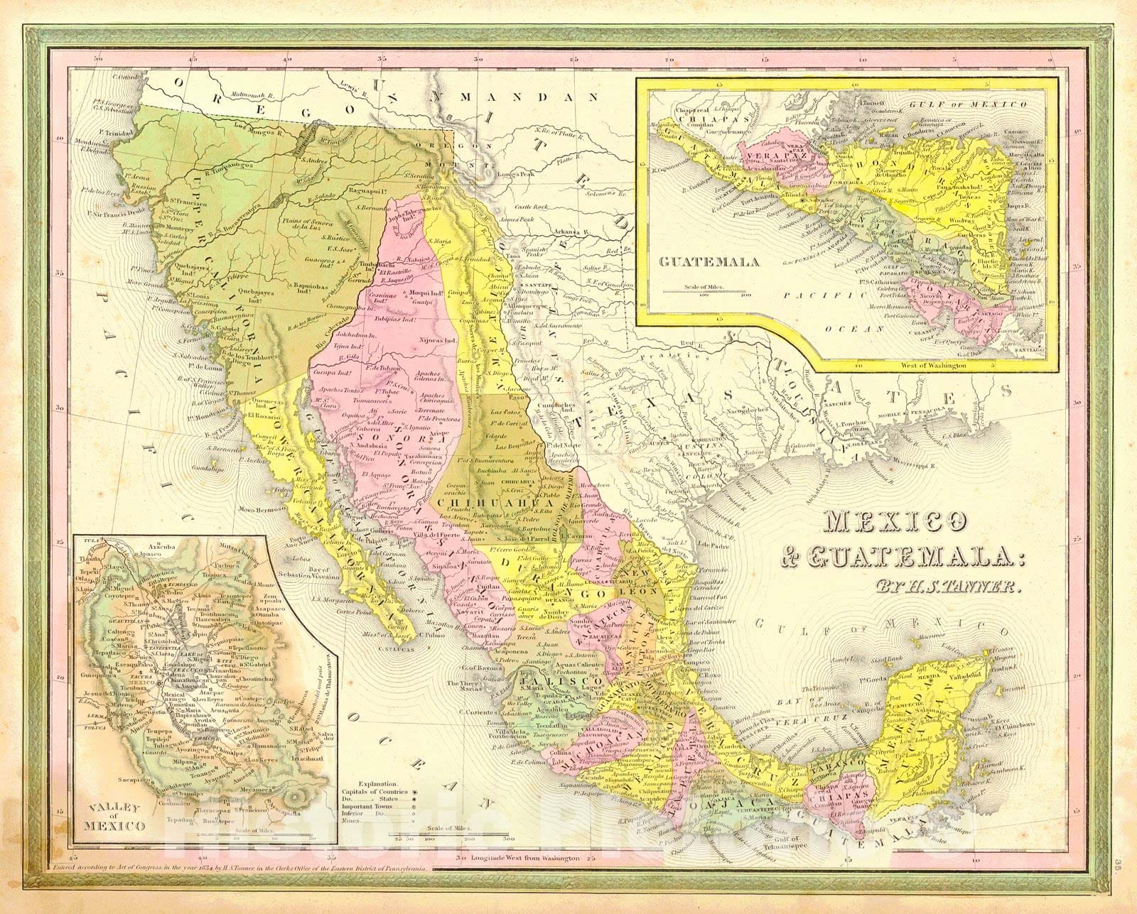 Historic Map : 1834 Mexico & Guatemala : Vintage Wall Art