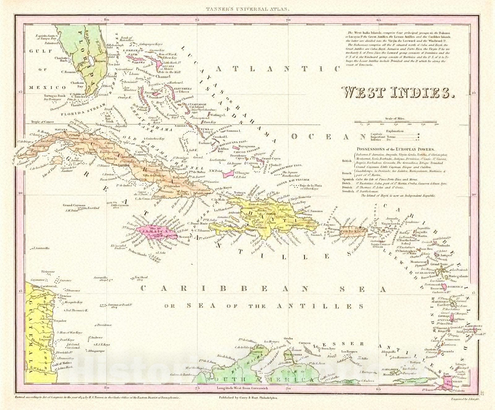 Historic Map : 1834 West Indies : Vintage Wall Art