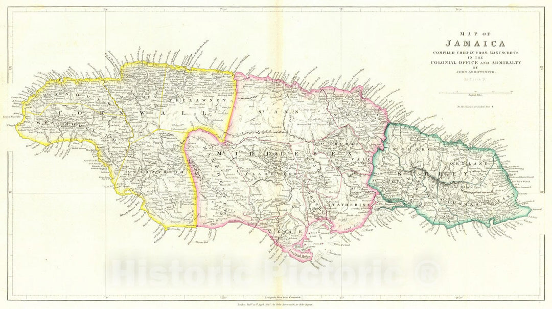 Historic Map : 1842 Map of Jamaica : Vintage Wall Art