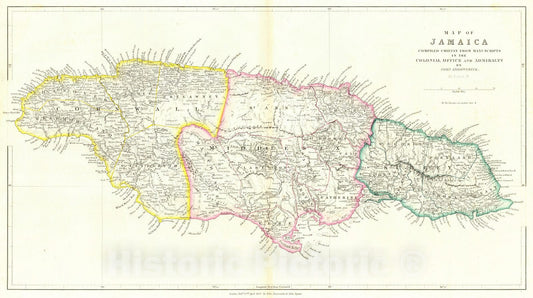 Historic Map : 1842 Map of Jamaica : Vintage Wall Art