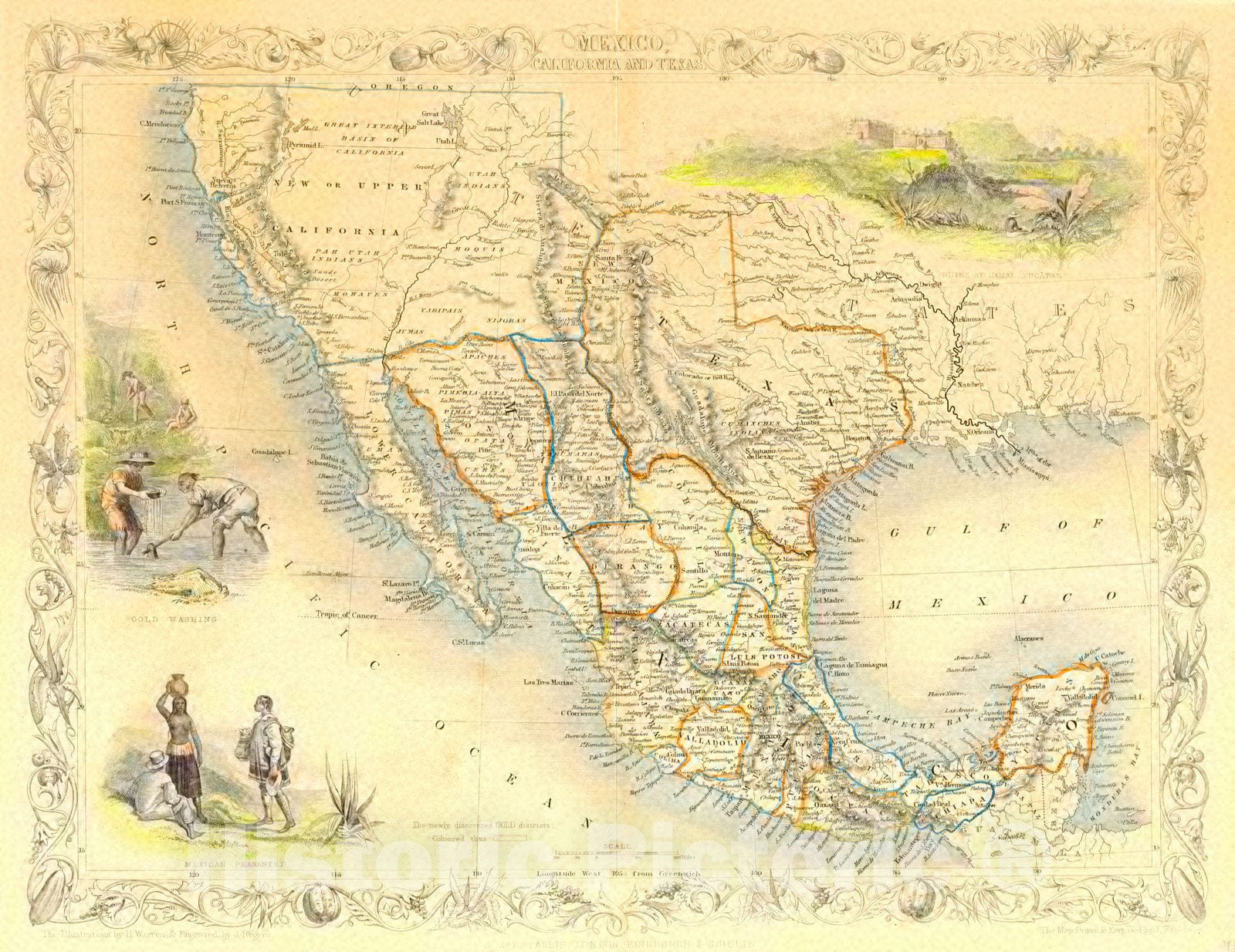 Historic Map : 1849 Mexico, California, and Texas : Vintage Wall Art