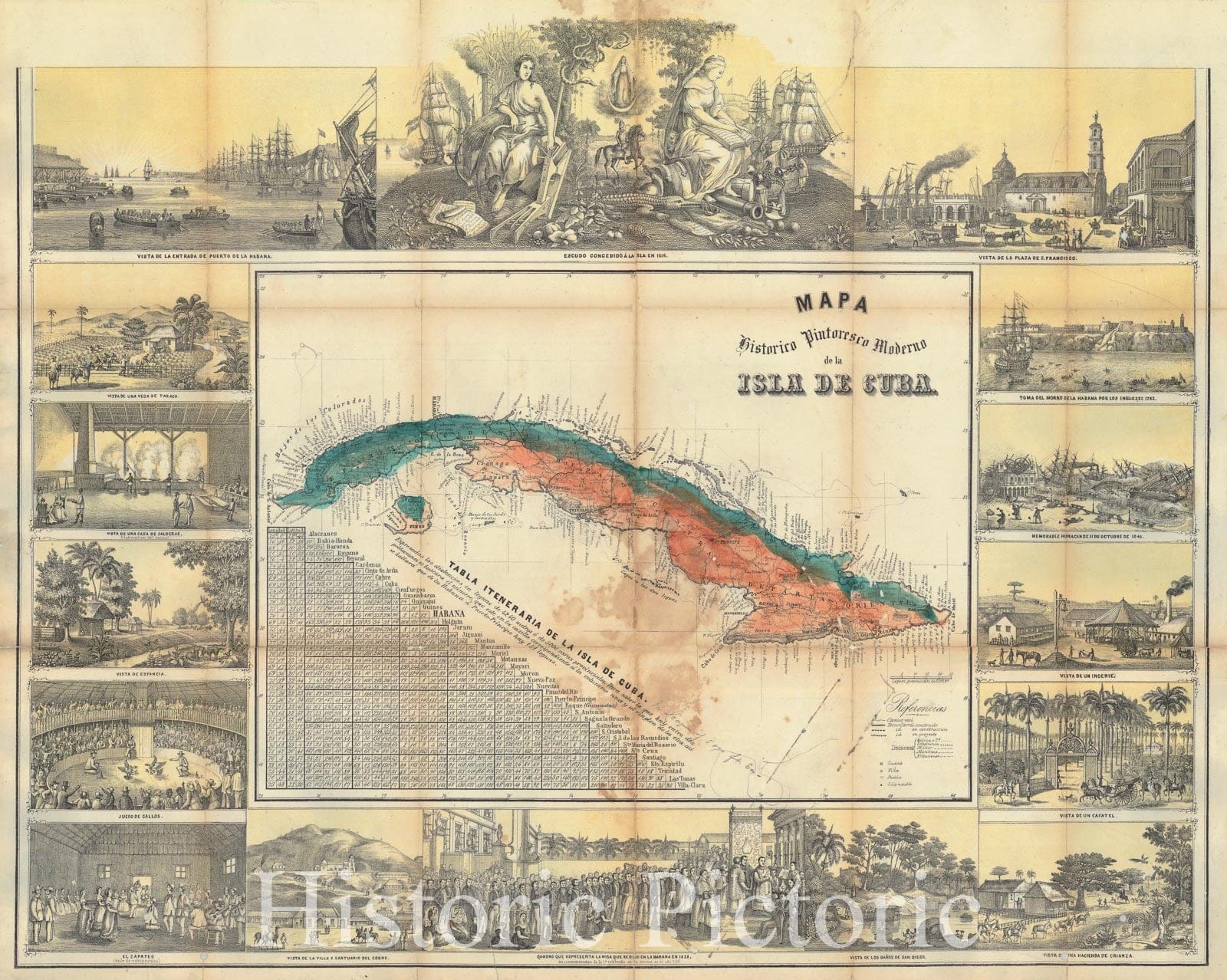 Historic Map : 1853 Mapa Historico Pintoresco Moderno de la Isla de Cuba : Vintage Wall Art