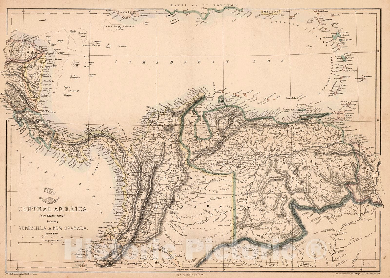 Historic Map : 1859 Central America (Southern Part) Including Venezula & New Granada : Vintage Wall Art