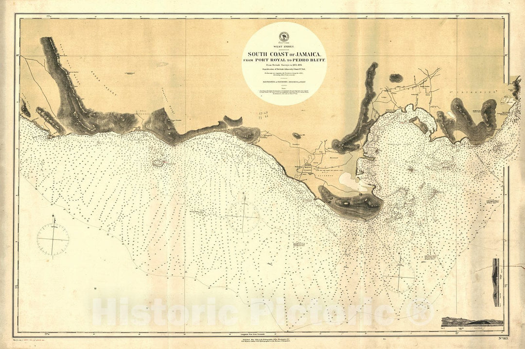 Historic Map : 1878 South Coast of Jamaica From Port Royal to Pedro Bluff : Vintage Wall Art