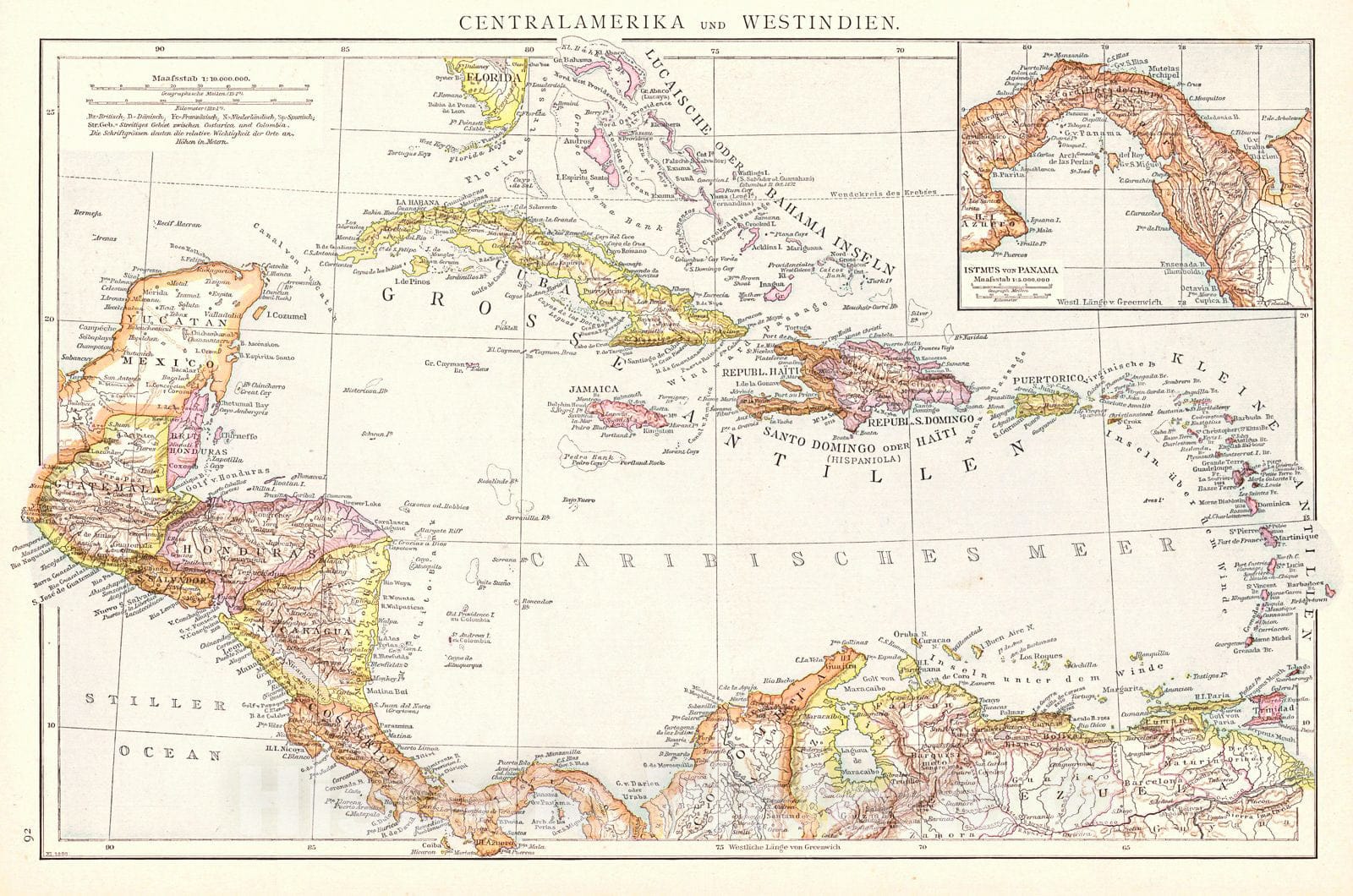 Historic Map : 1881 Centralamerika und Westindien : Vintage Wall Art