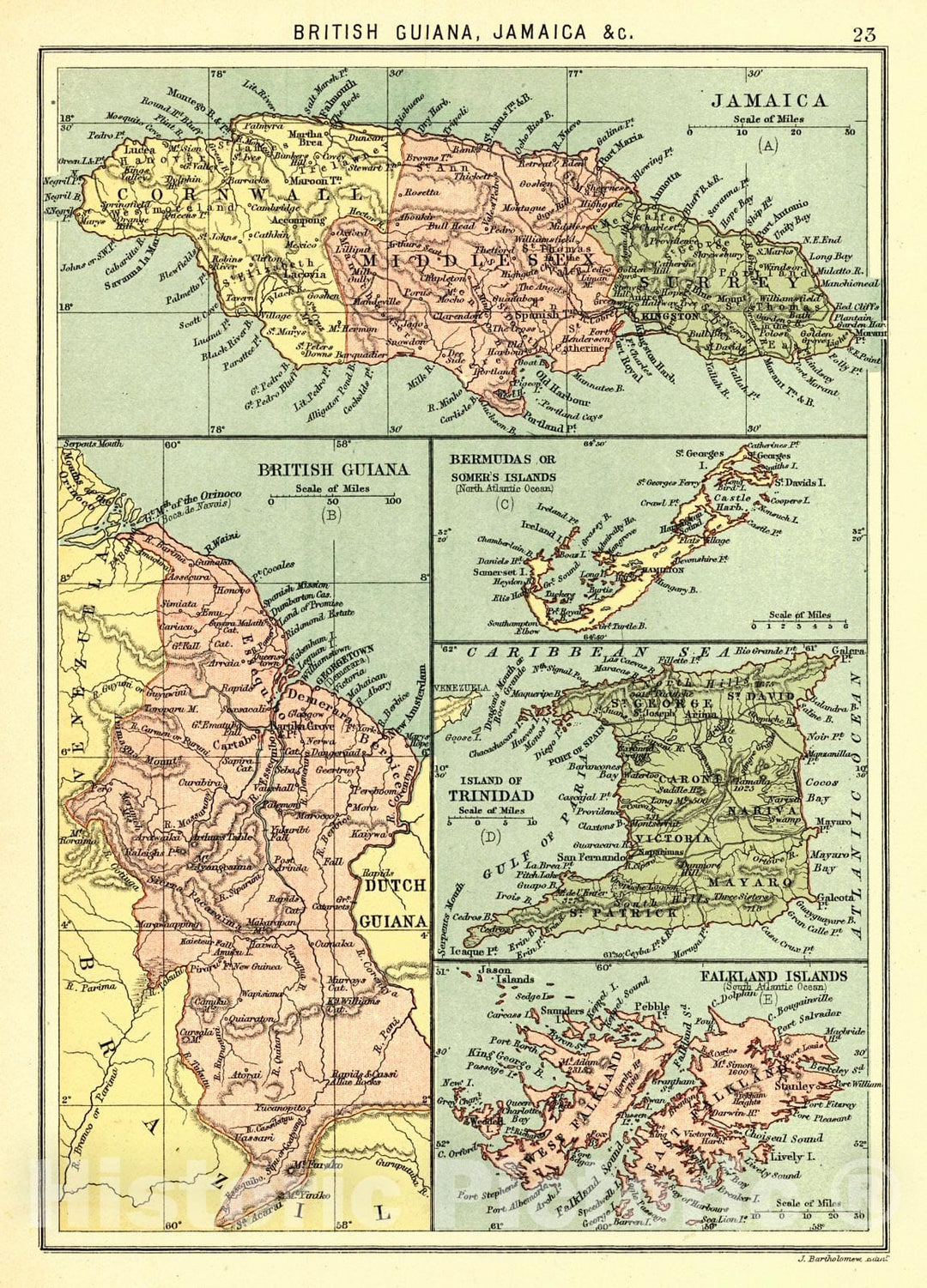 Historic Map : 1883 British Guiana, Jamaica, etc. : Vintage Wall Art