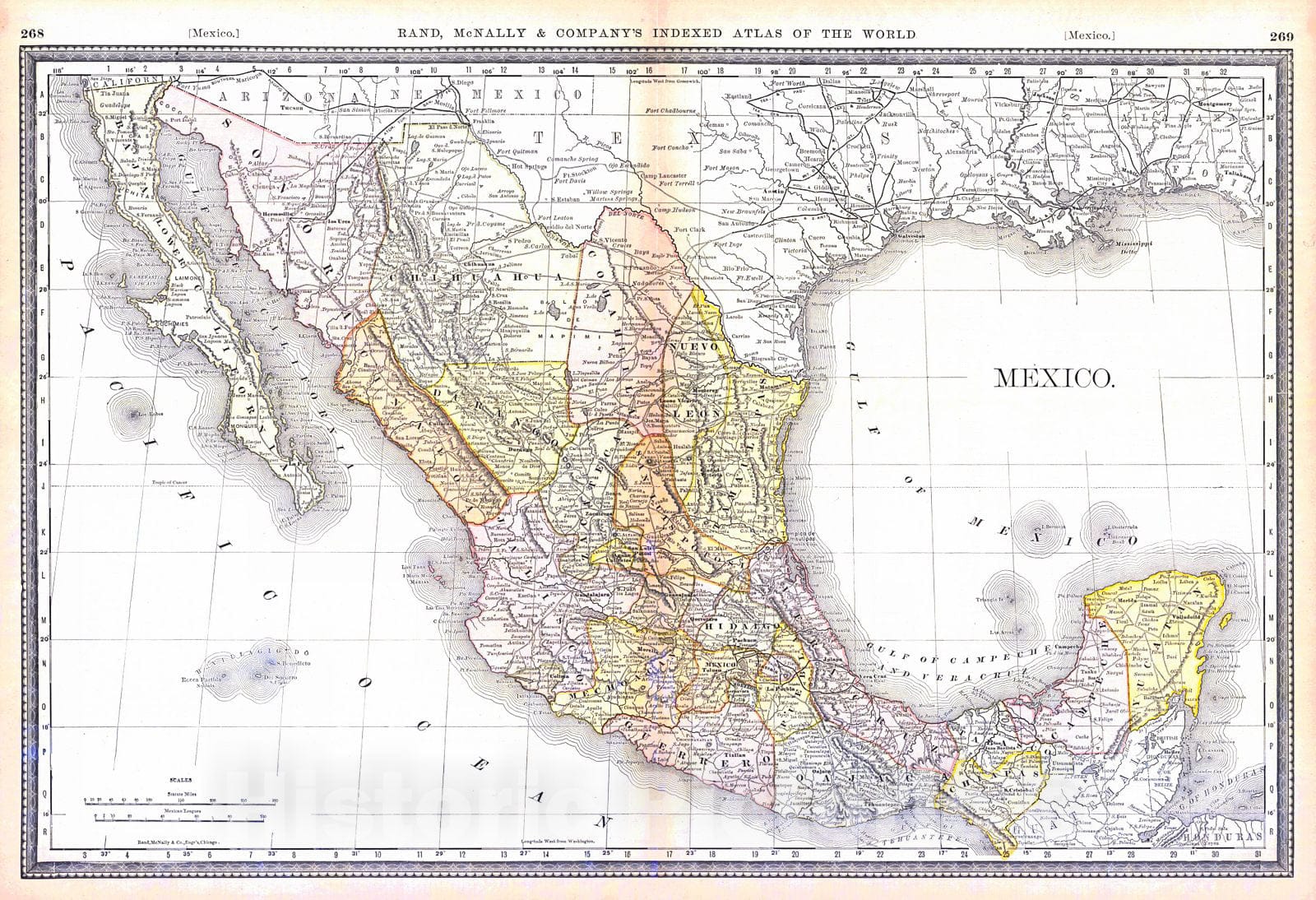 Historic Map : 1884 Mexico : Vintage Wall Art