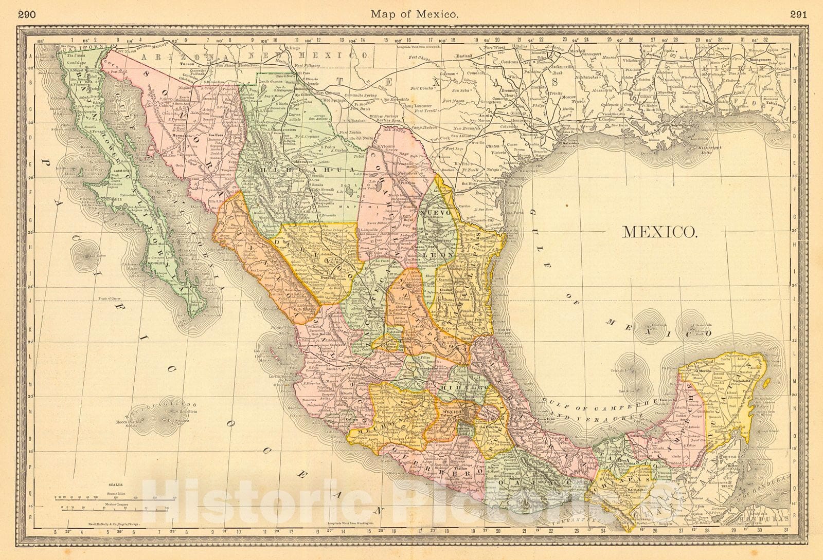 Historic Map : 1884 Map of Mexico : Vintage Wall Art