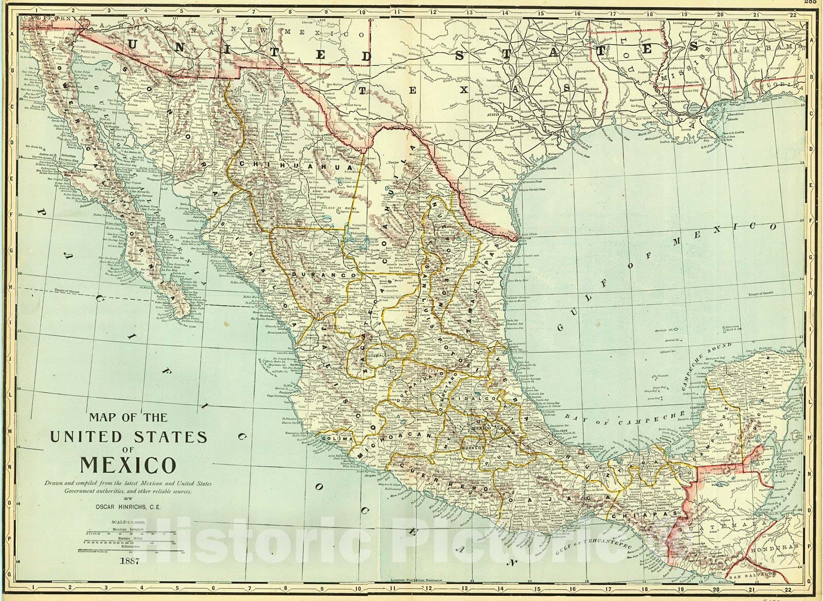 Historic Map : 1888 Map of the United States of Mexico : Vintage Wall Art
