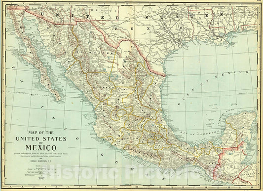 Historic Map : 1888 Map of the United States of Mexico : Vintage Wall Art