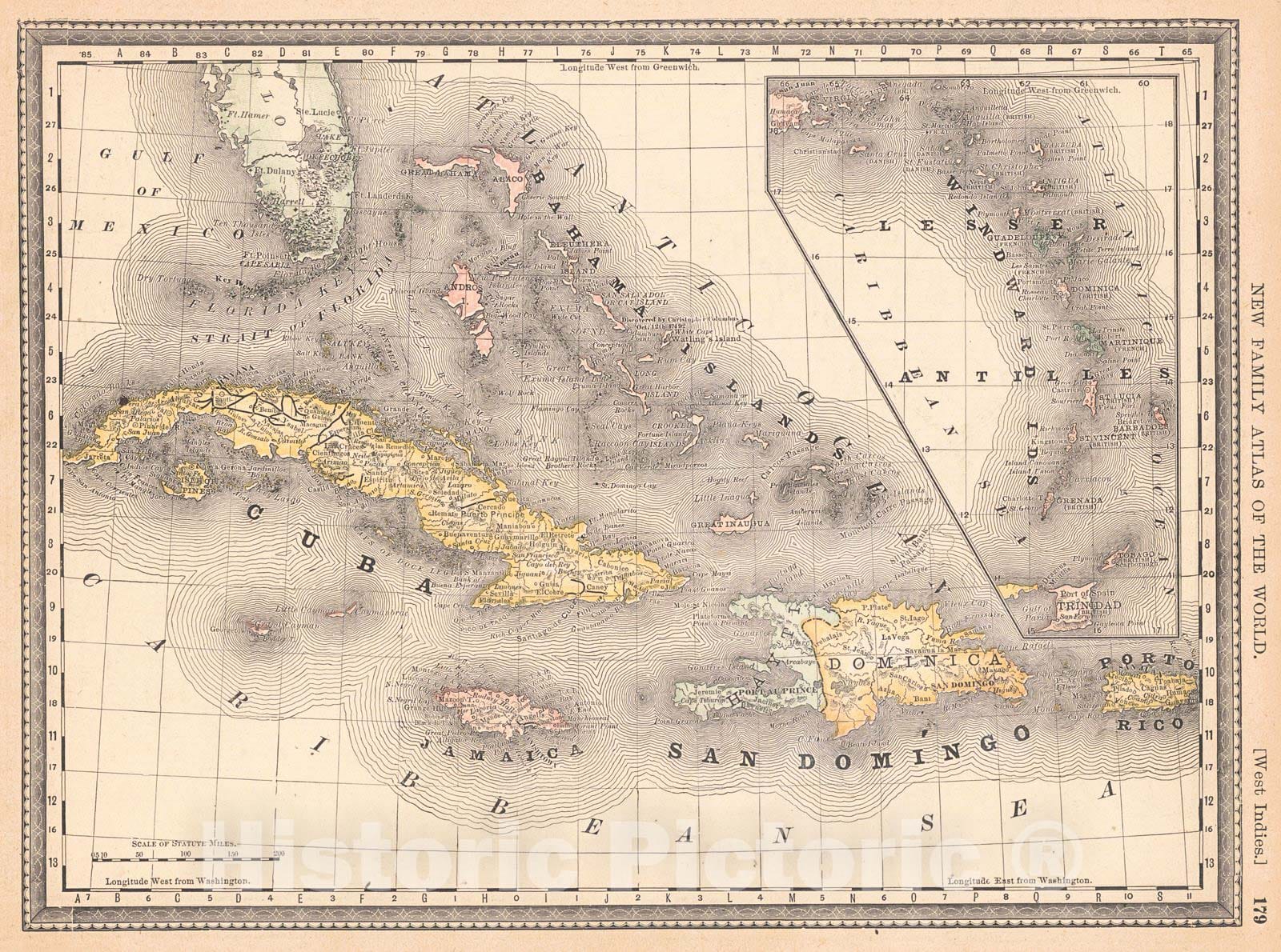 Historic Map : 1890 West Indies : Vintage Wall Art