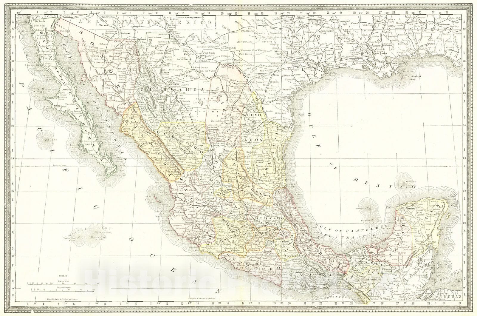 Historic Map : 1890 Mexico : Vintage Wall Art