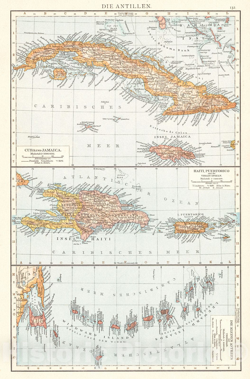 Historic Map : 1893 Die Antillen : Vintage Wall Art