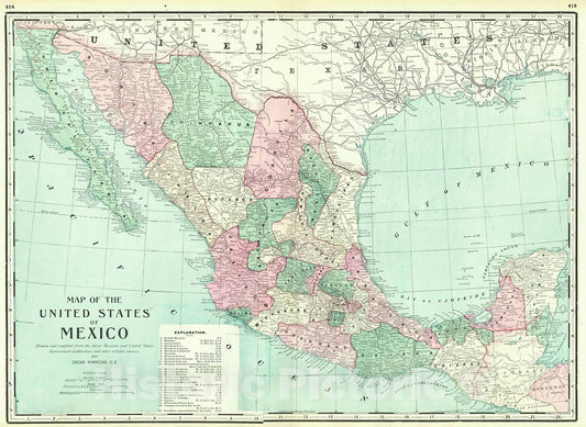 Historic Map : 1895 Map of the United States of Mexico : Vintage Wall Art