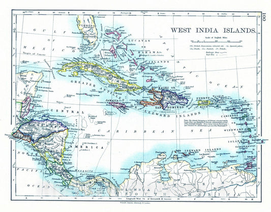 Historic Map : 1897 West India Islands : Vintage Wall Art