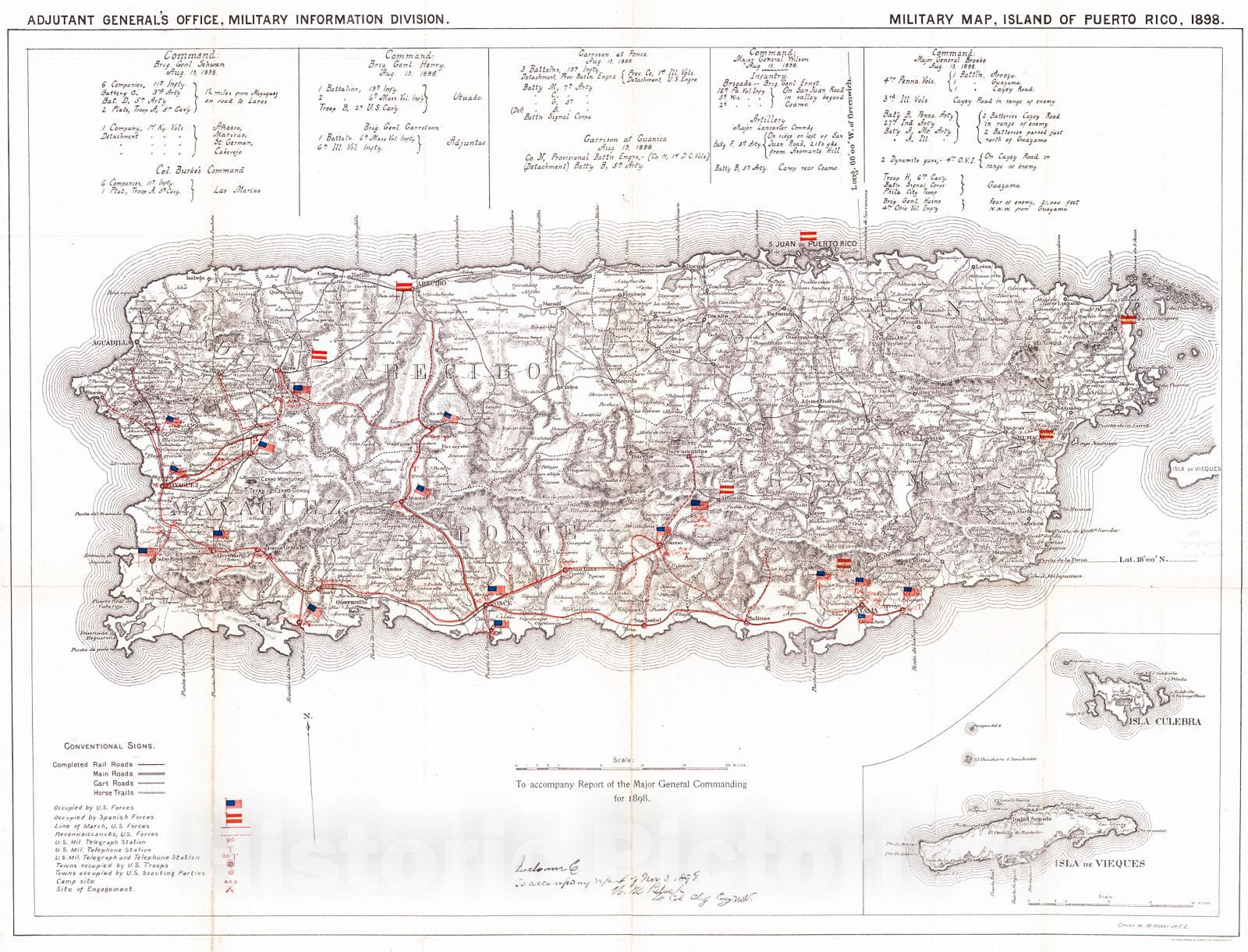 Historic Map : 1899 Military Map, Island of Puerto Rico, 1898 : Vintage Wall Art
