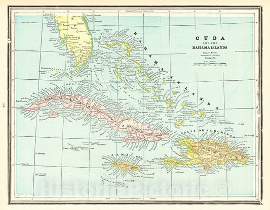 Historic Map : 1899 Cuba and the Bahama Islands : Vintage Wall Art