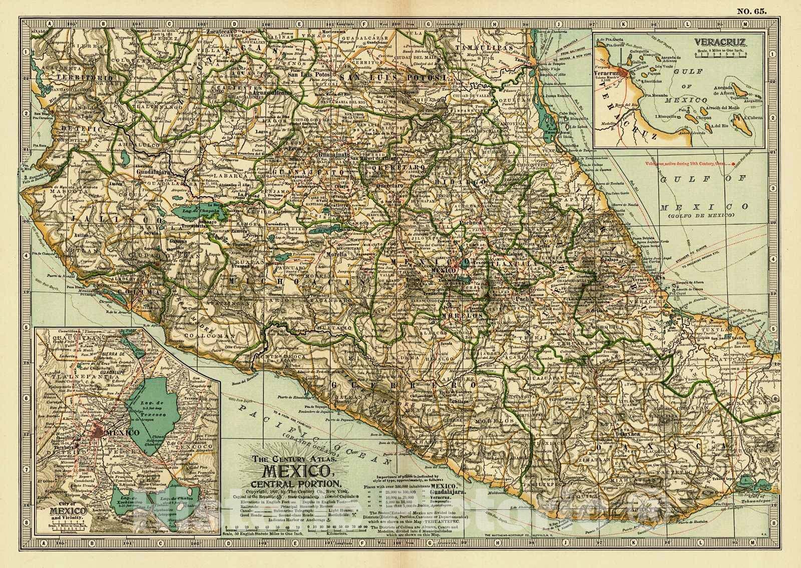Historic Map : 1899 Mexico-Central Portion : Vintage Wall Art