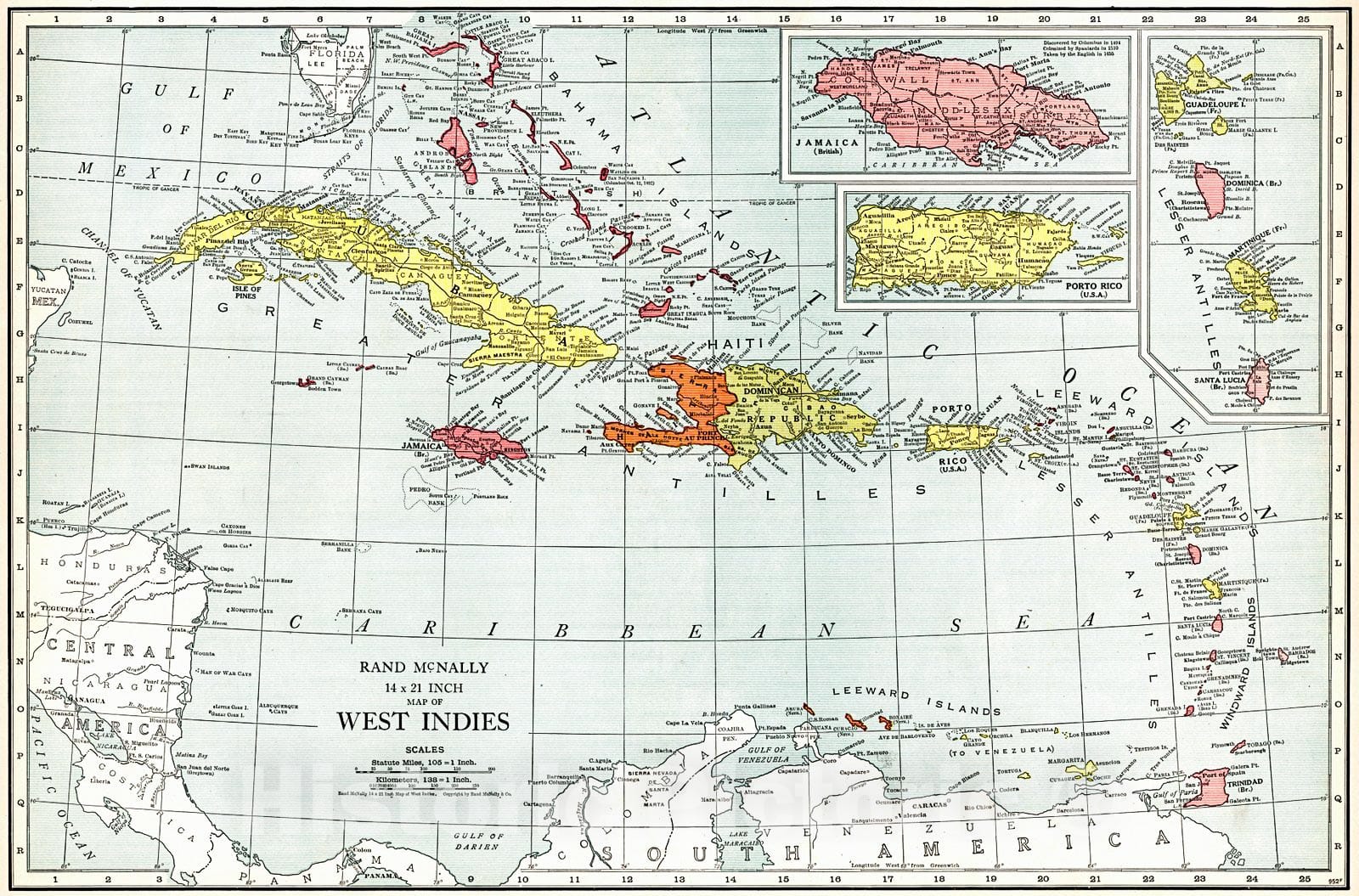 Historic Map : 1921 West Indies : Vintage Wall Art