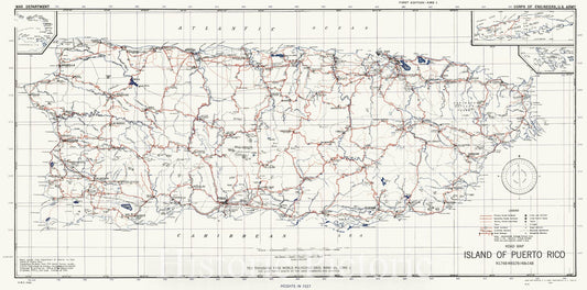 Historic Map : 1942 Road Map, Island of Puerto Rico : Vintage Wall Art