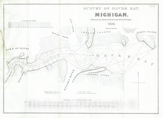 Historic Map : 1836 Survey of Havre Bay, Michigan : Vintage Wall Art