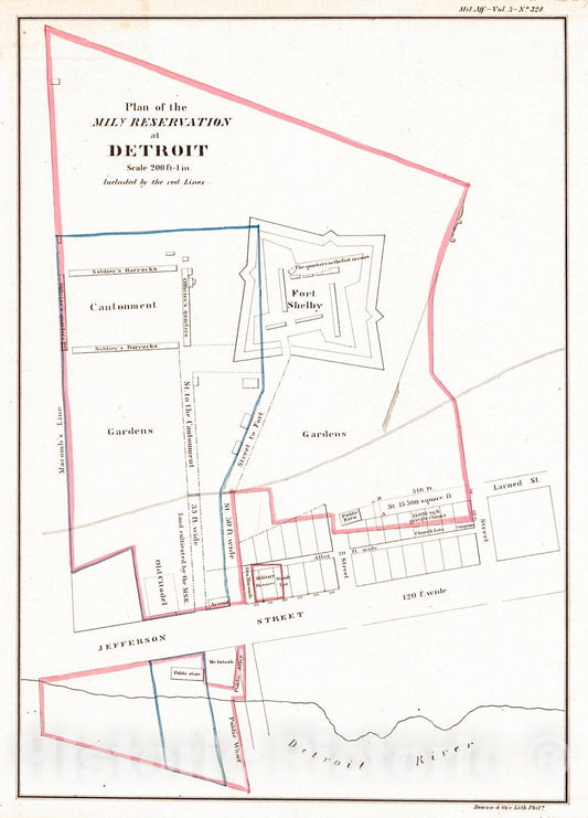 Historic Map : 1860 Plan of the Military Reservation at Detroit : Vintage Wall Art