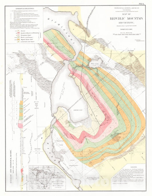 Historic Map : 1873 Map of Republic Mountain and Vicinity, Marquette Co., Michigan : Vintage Wall Art