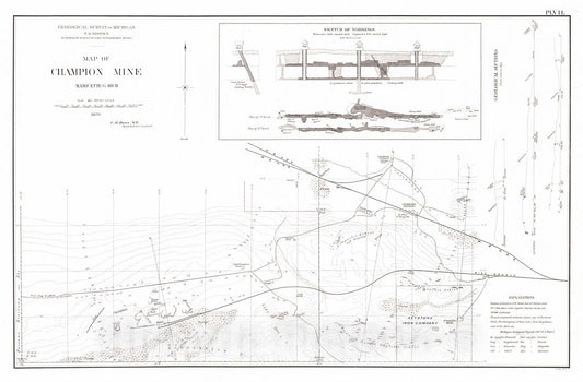 Historic Map : 1873 Map of Champion Mine, Marquette Co., Michigan : Vintage Wall Art