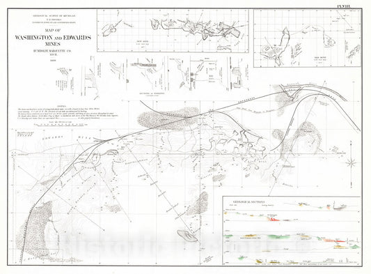 Historic Map : 1873 Map of Washington and Edwards Mines. Humboldt, Marquette Co., Michigan : Vintage Wall Art