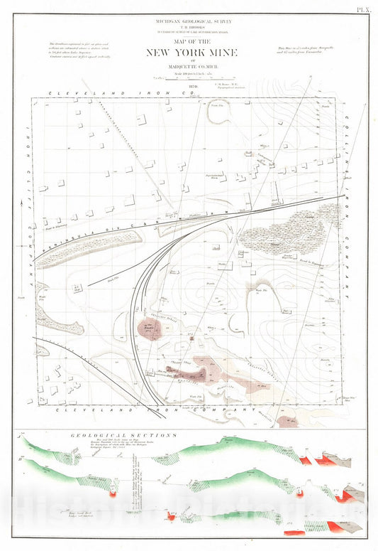 Historic Map : 1873 Map of the New York Mine of Marquette Co., Michigan : Vintage Wall Art