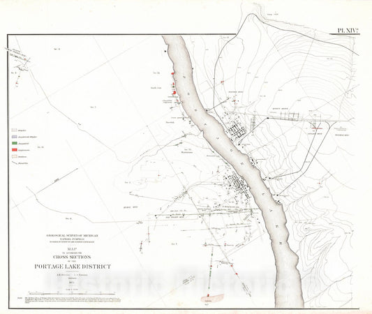 Historic Map : 1873 Map to Accompany the Cross Section of the Portage Lake District (Part 1) : Vintage Wall Art