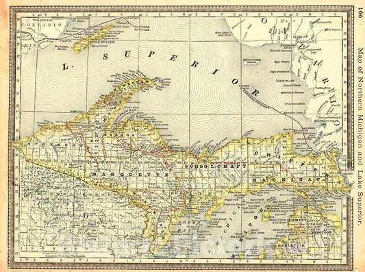 Historic Map : 1883 Map of North Michigan and Lake Superior : Vintage Wall Art