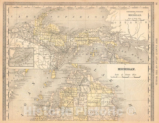 Historic Map : 1890 Michigan : Vintage Wall Art