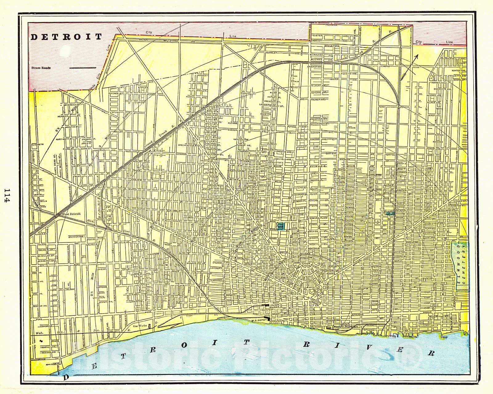 Historic Map :  Detroit, Michigan, 1898 : Vintage Wall Art